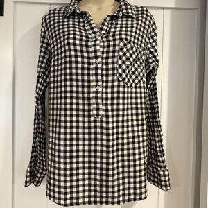 Merona Black & White Checked Womens Cotton Shirt, Long Sleeve L/G